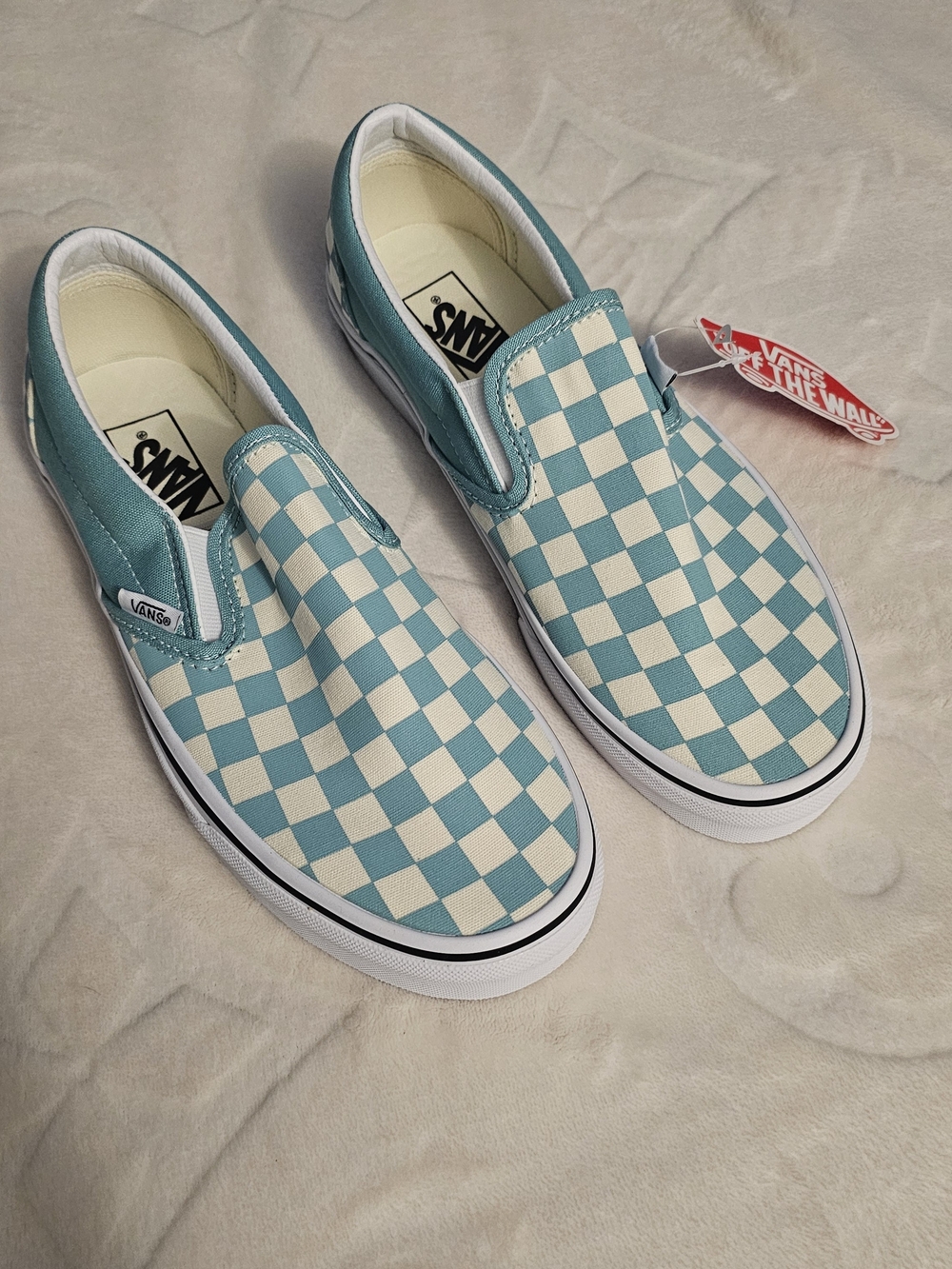NWT In Box: Slip-On Checkered Cans in Blue and White